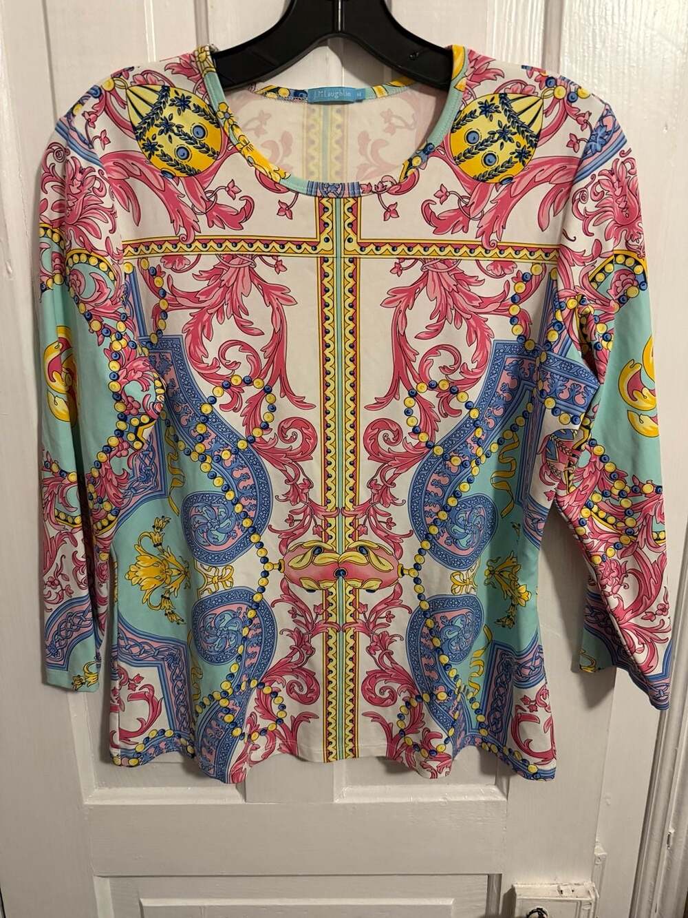 J.McLaughlin Women's Multi-Color Baroque Print 3/4 Sleeve Top Size Medium
